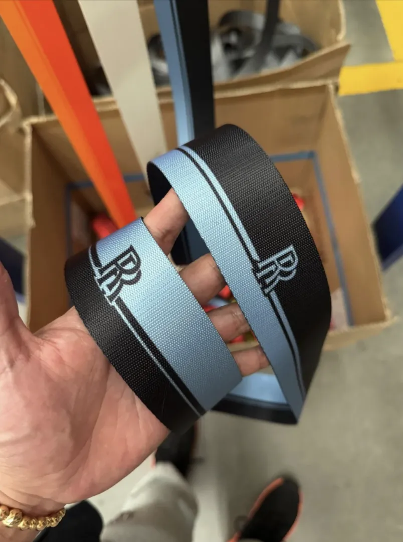 Custom Rolls-Royce seatbelt webbing in light blue