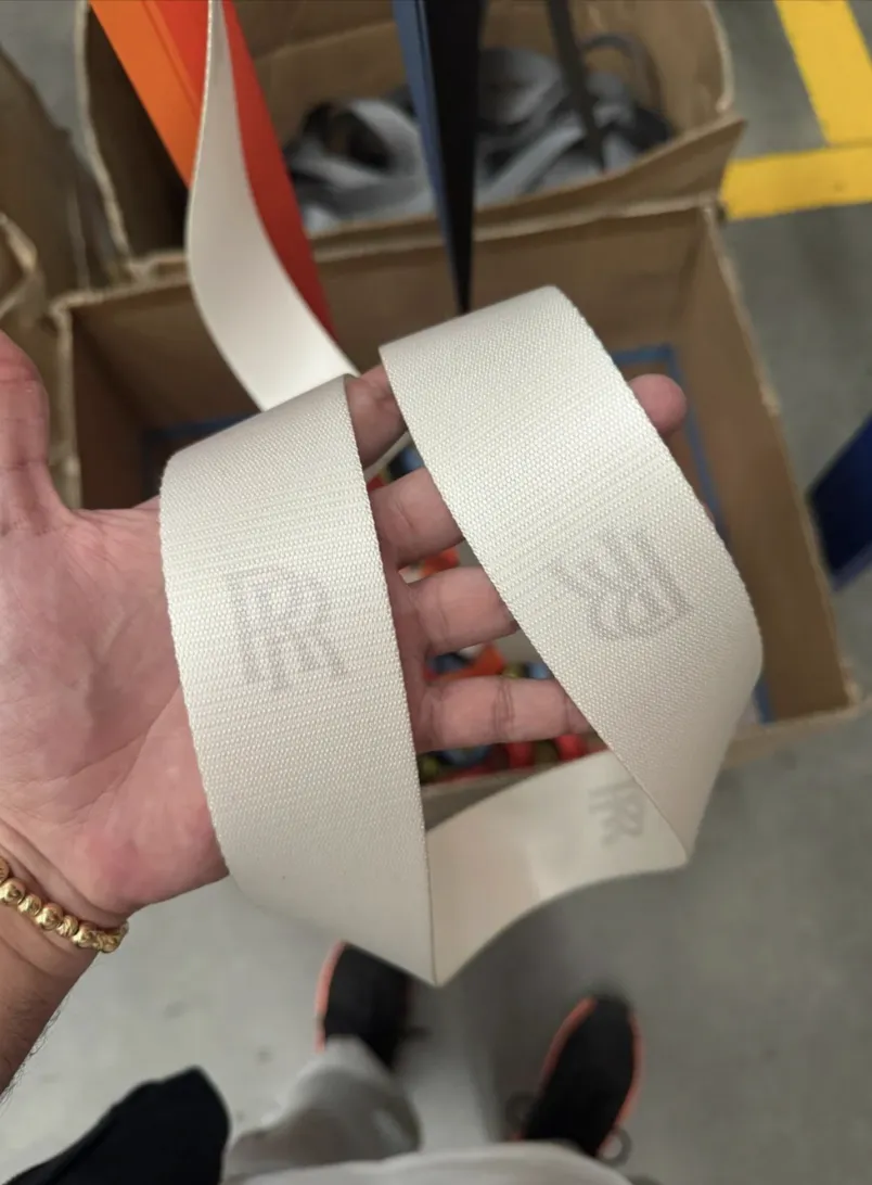 Custom Rolls-Royce seatbelt webbing in cream