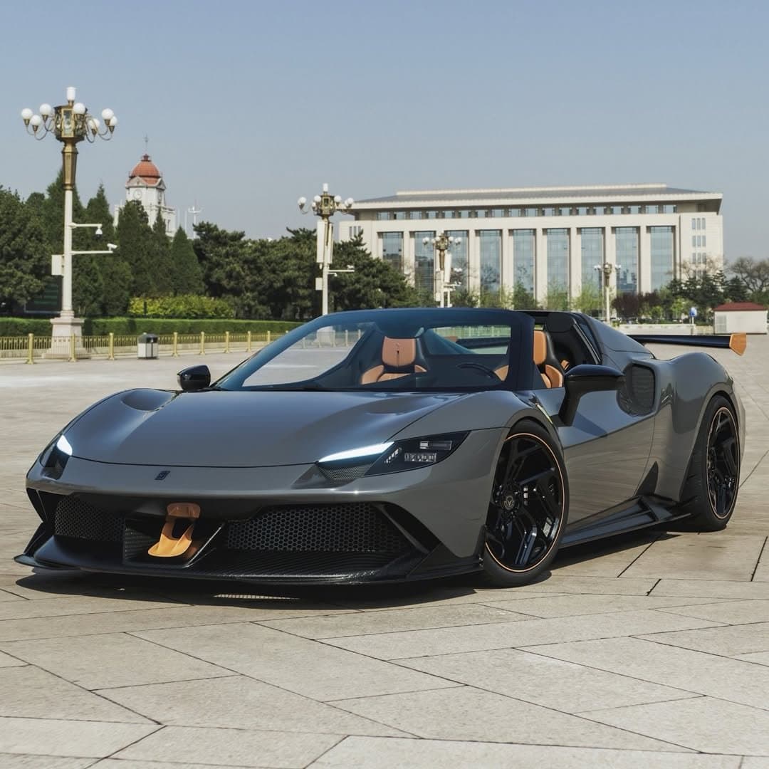 Gray Ferrari 296 GTB Spider with Venuum body kit, photographed near Tiananmen Square (33)