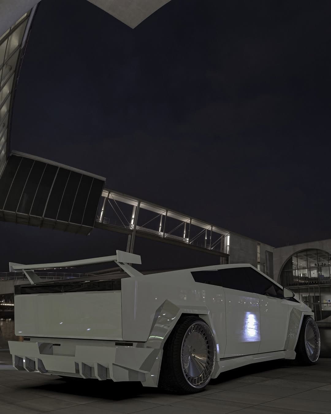 White Tesla Cybertruck with Waido kit by Custom Car Garage Miami (26)